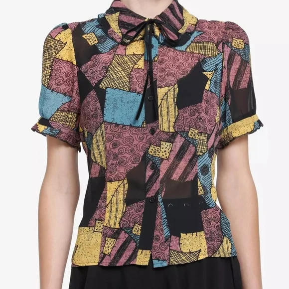 Hot Topic Multicolor Patchwork Sally Nightmare Before Christmas Blouse Disney - Picture 1 of 5